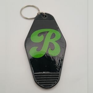 Motel Keychain Custom Black And Green Cursive Letter B Initial Keyring